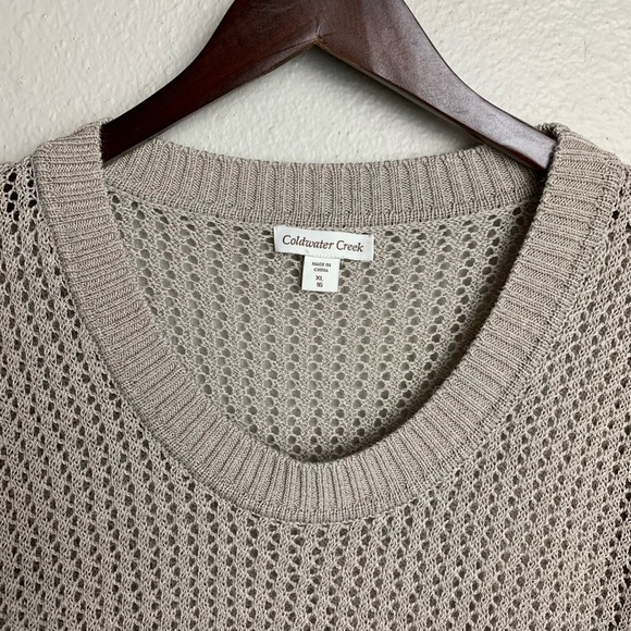COLDWATER CREEK beige Sweater SZ XL open Knit drop-sleeve scoop neck Ramie boho - Picture 5 of 13